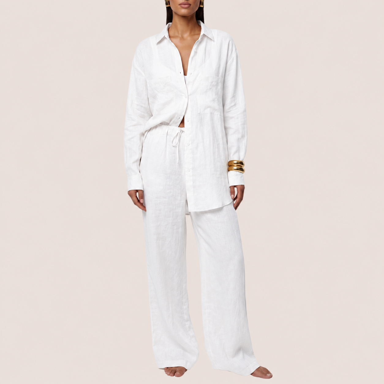 Elle | Women's 2 Piece Long Sleeve Wide Legs Pants Set