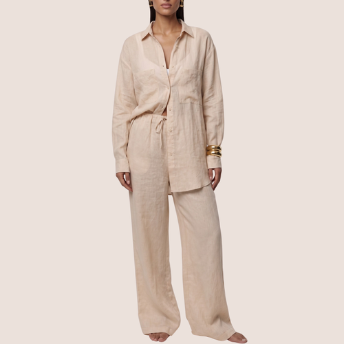 Elle | Women's 2 Piece Long Sleeve Wide Legs Pants Set