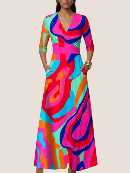 Floral V-Neck Belted Maxi Dress