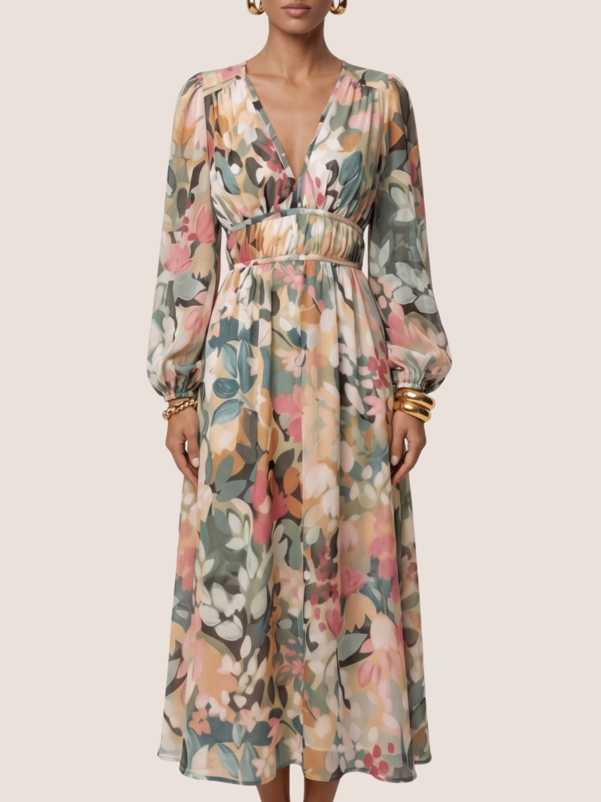 Kate | Women's Floral Long Sleeve Midi Dres